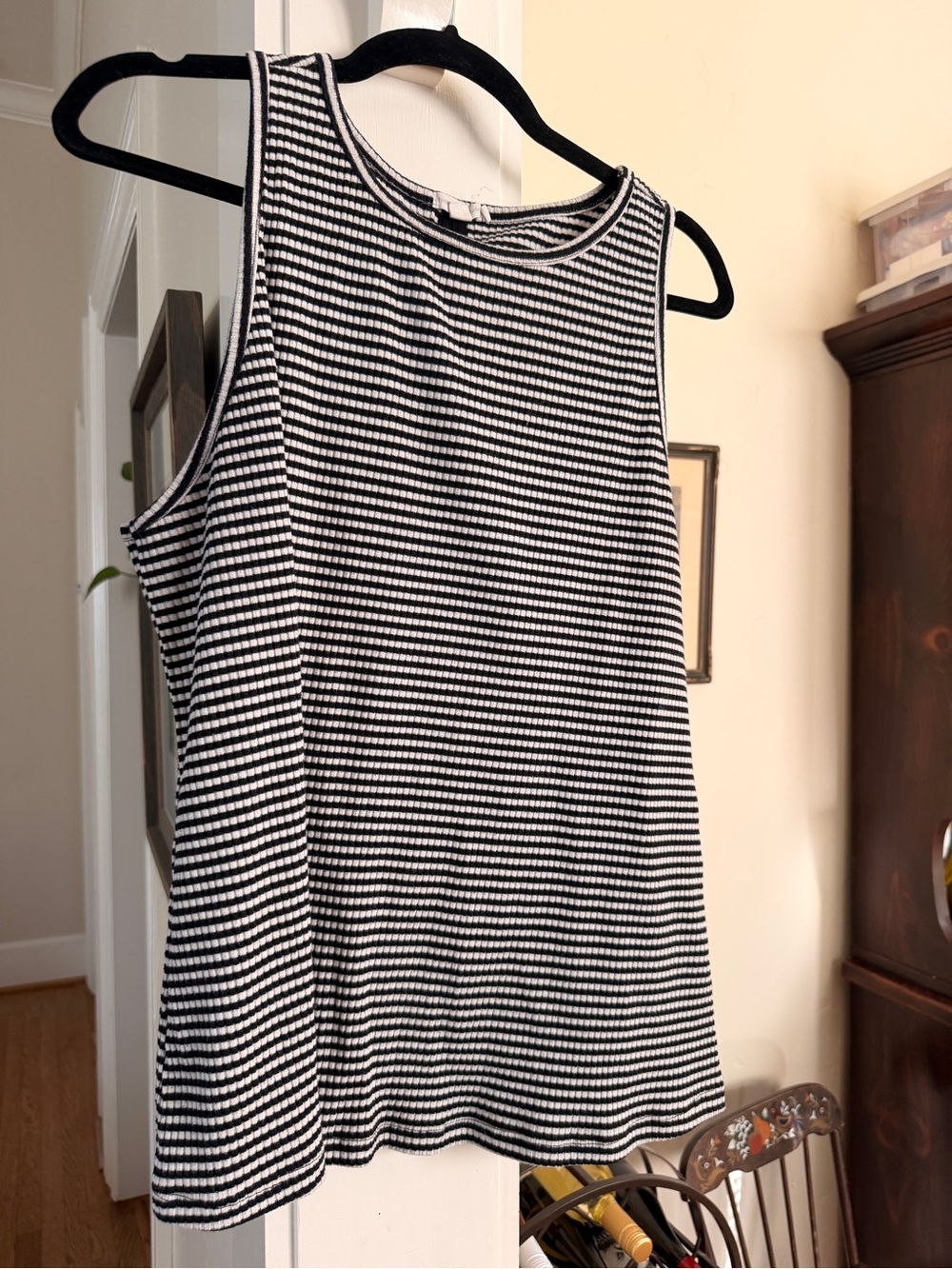 Threads 4 Thought Sleeveless Black & White Striped Tank Top